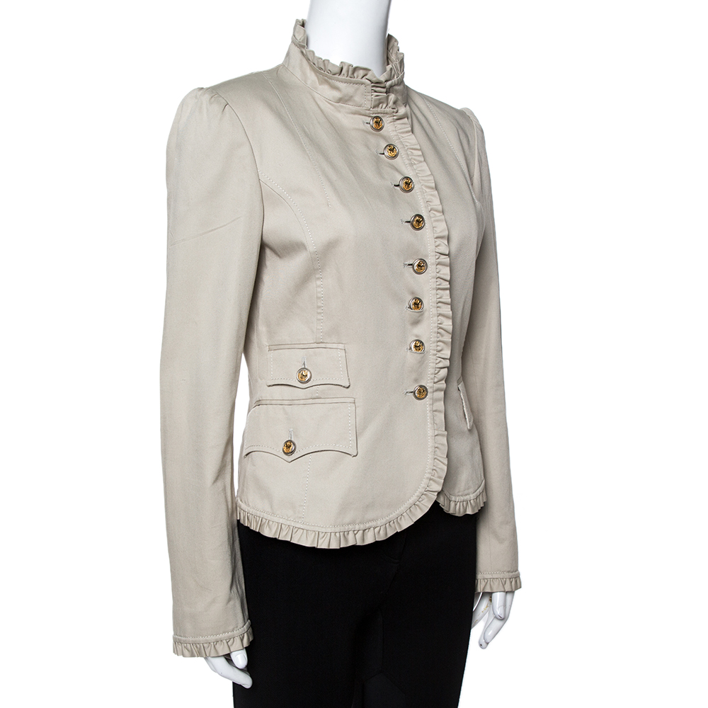 

Dolce & Gabbana Beige Cotton Twill Ruffle Trim Blazer