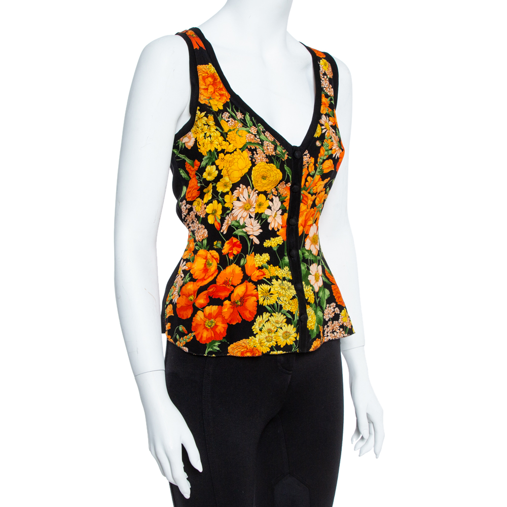 

Dolce & Gabbana Black Floral Print Silk & Cotton Sleeveless Top