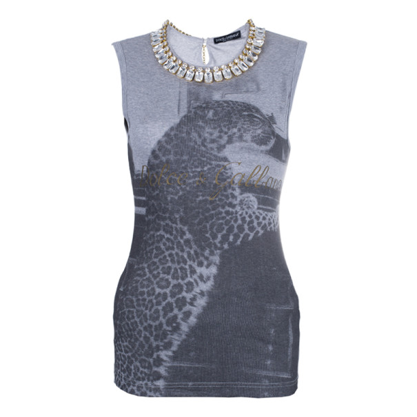 مملوكة مسبقًا تانك توب دولتشي آند غابانا رقبة مطرزة طبع فهد M