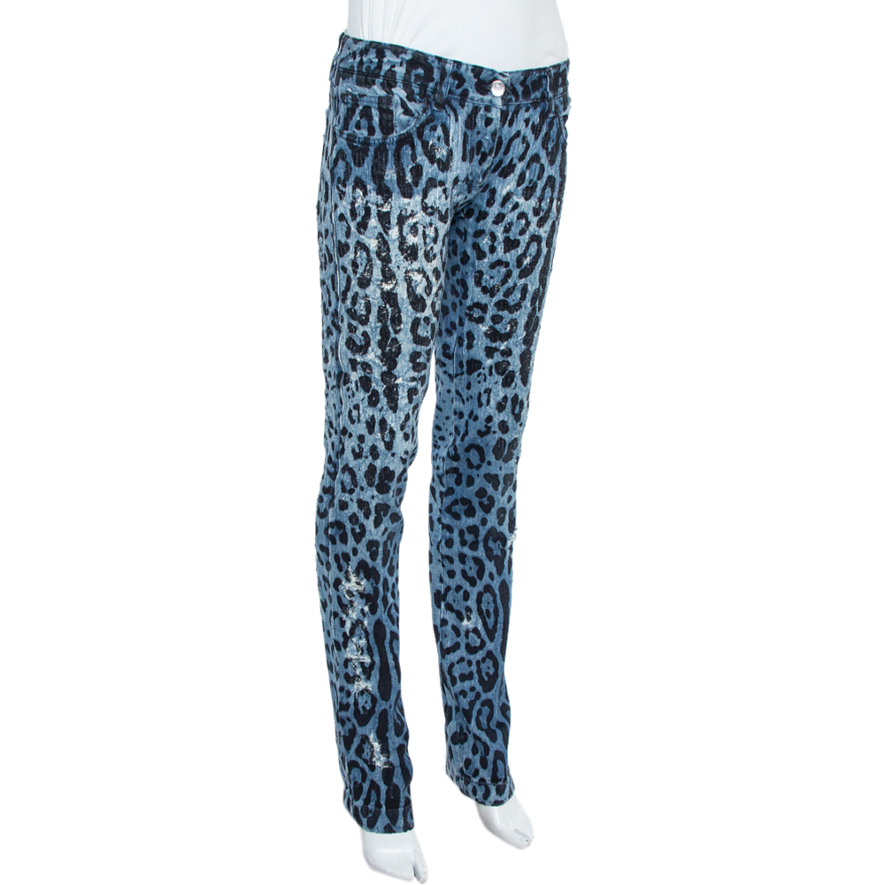 

Dolce & Gabbana Blue Animal Print Dark Wash Straight Leg Jeans