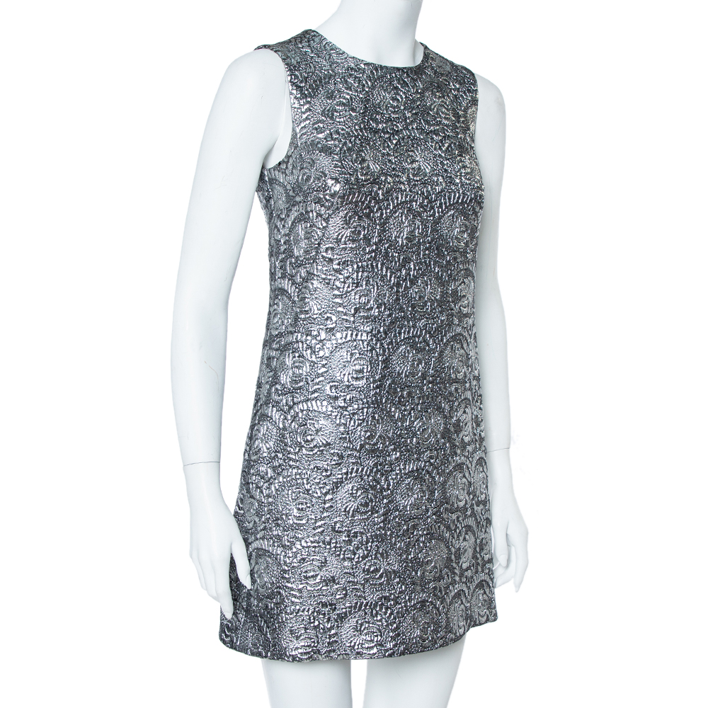 

Dolce & Gabbana Silver Metallic Jacquard Shift Dress