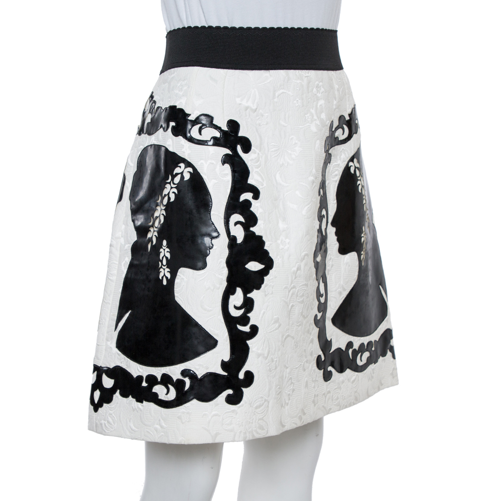 

Dolce & Gabbana Monochrome Portrait Appliqué Brocade Skirt, White