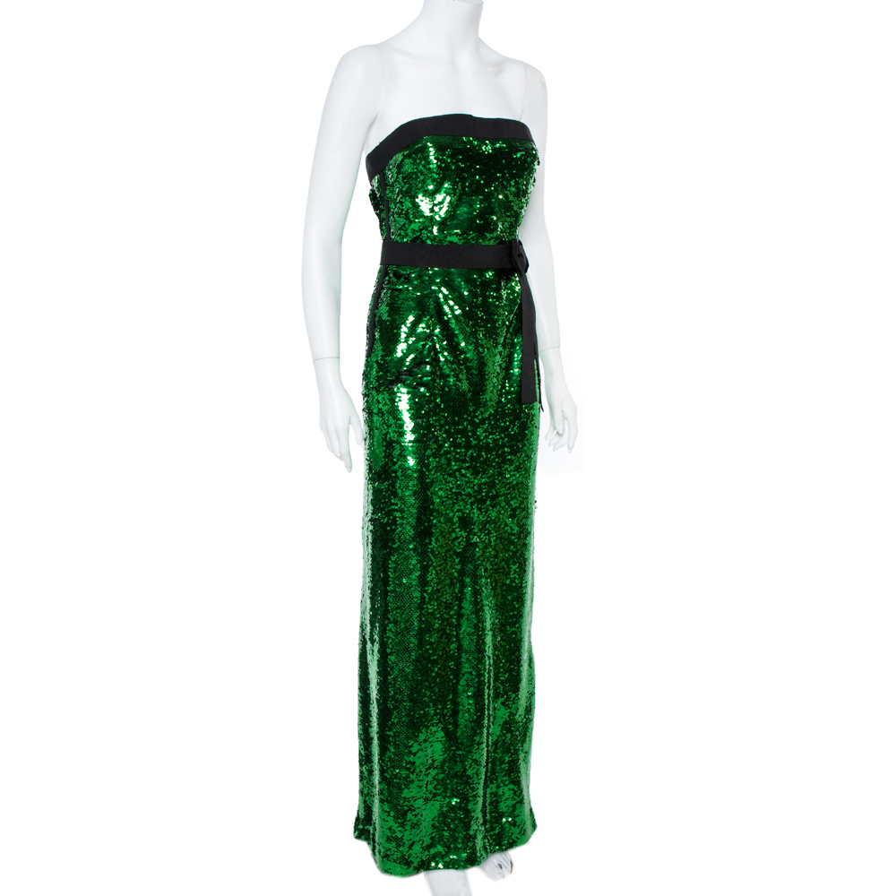 

Dolce & Gabbana Green Sequined Strapless Maxi Dress