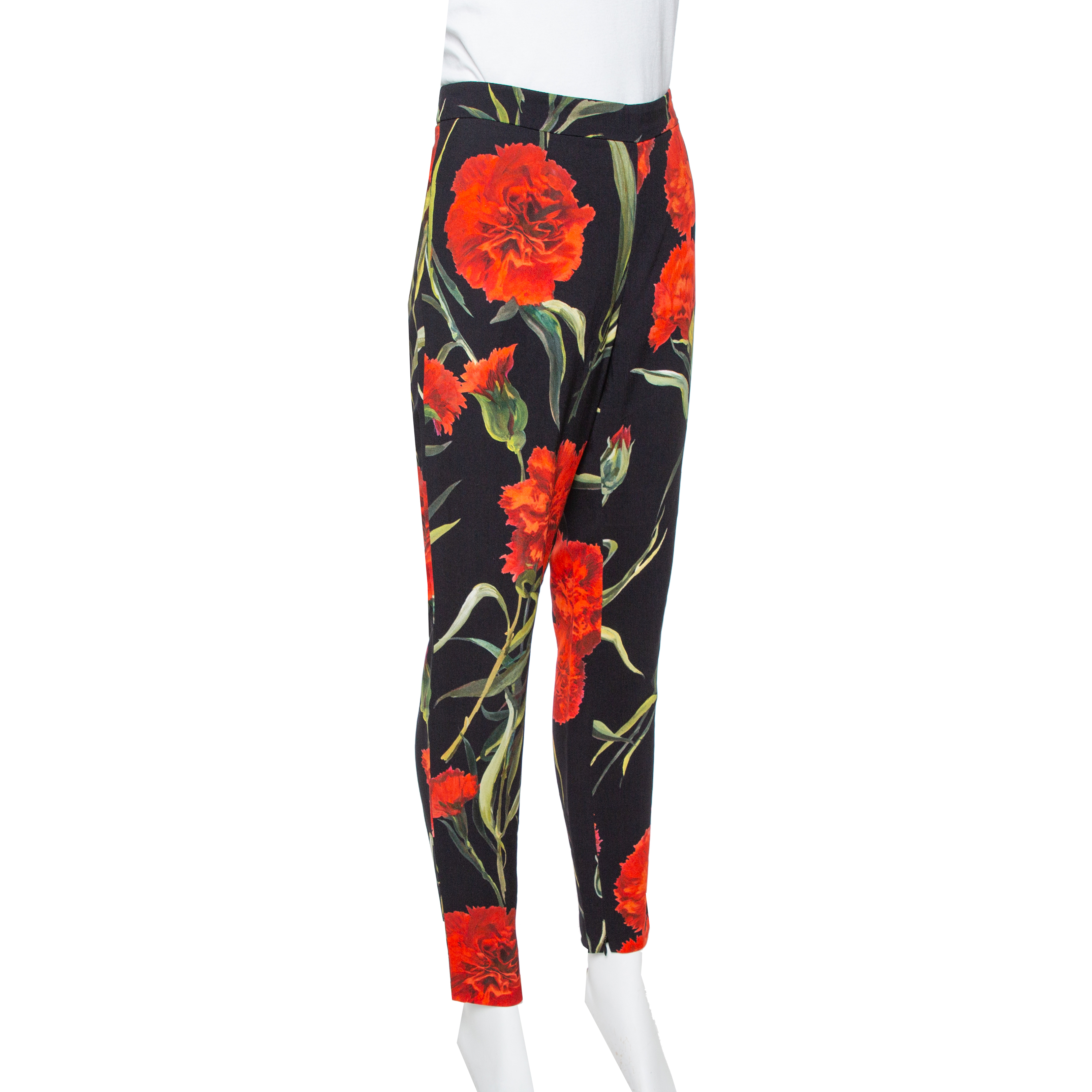 

Dolce & Gabbana Black & Red Floral Printed Tapered Trousers