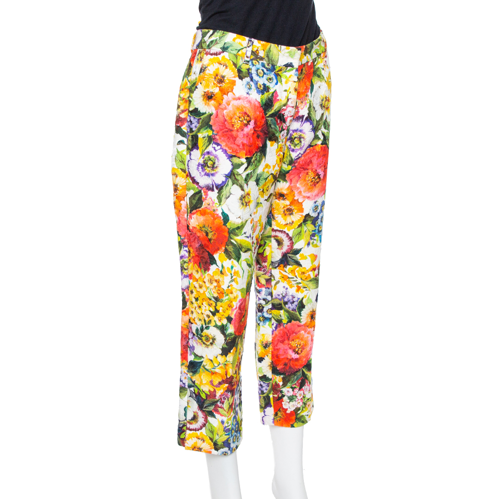 

Dolce & Gabbana Multicolor Floral Embossed jacquard Cropped Pants