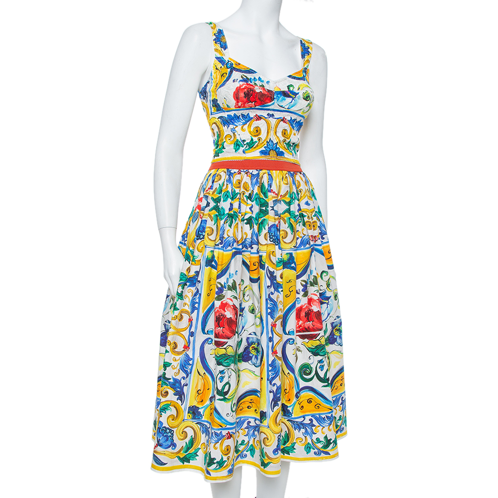

Dolce & Gabbana Multicolor Floral Printed Cotton Corset Crop Top & Skirt