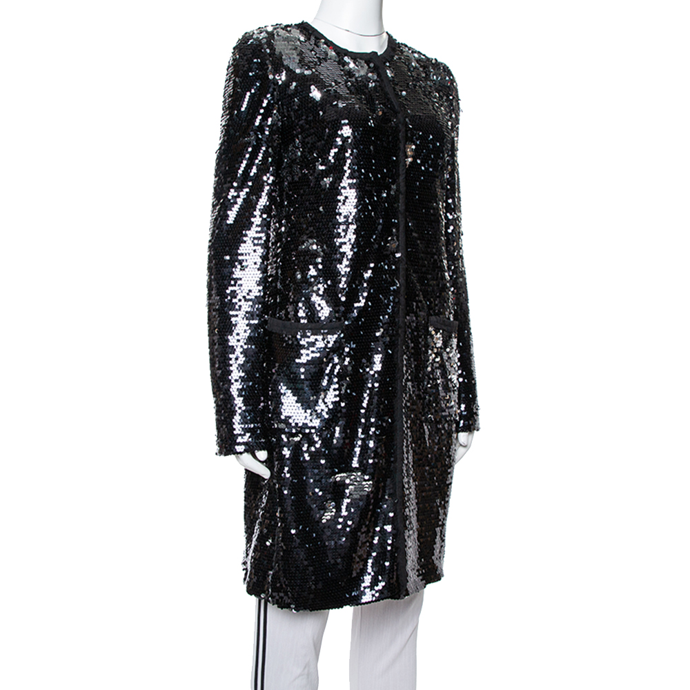 Dolce & Gabbana Black Sequin Embellished Mid Length Jacket