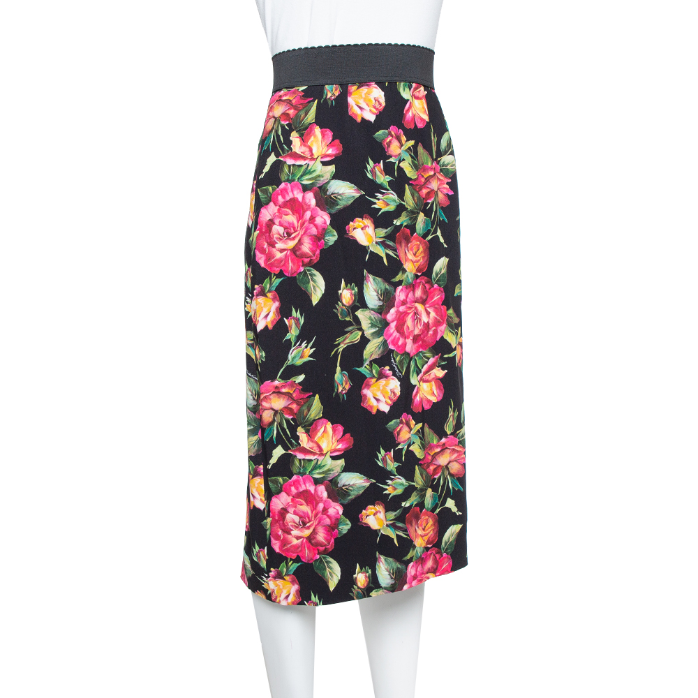 

Dolce & Gabbana Black Crepe Floral Printed Pencil Skirt