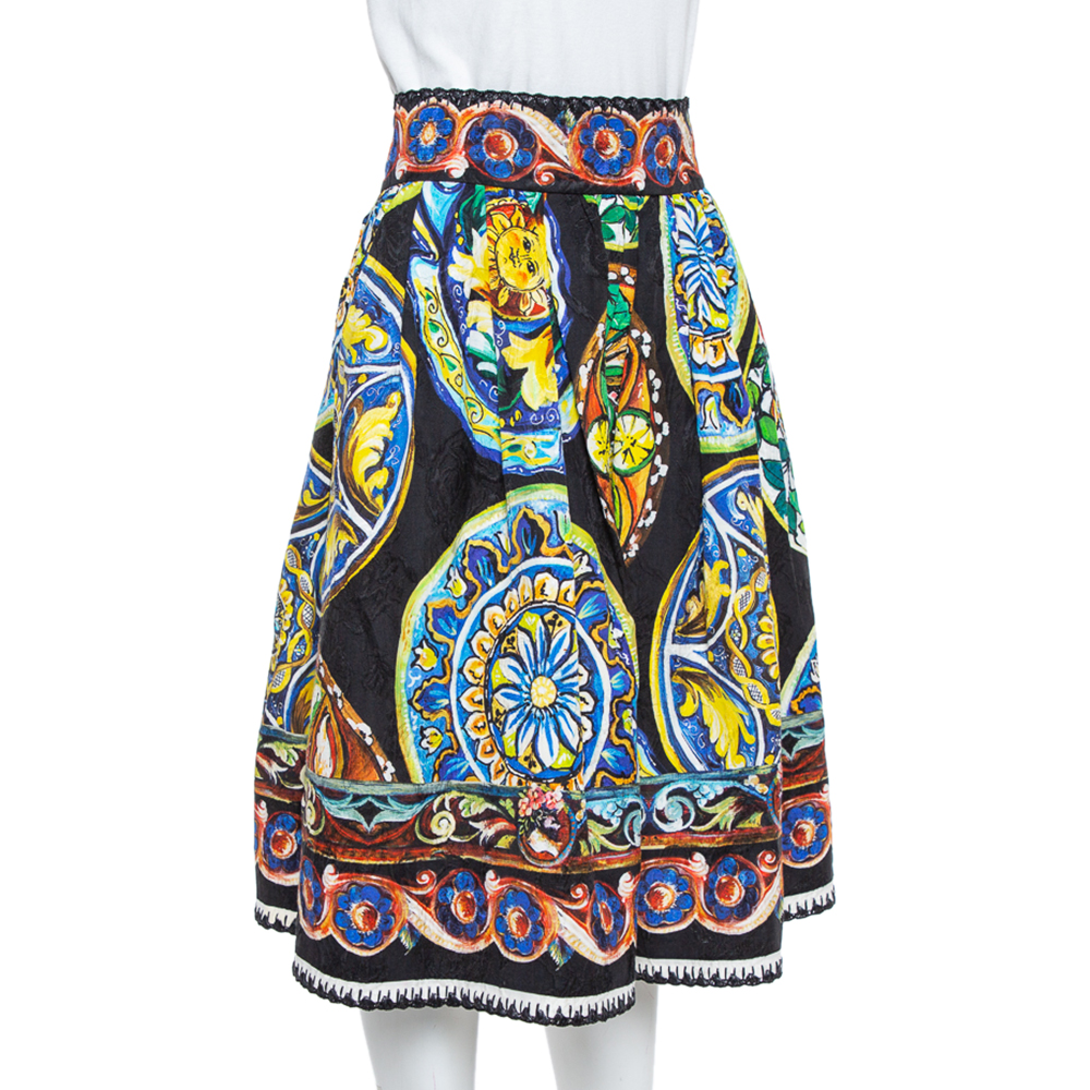 

Dolce & Gabbana Multicolor Floral Printed Jacquard Pleated Midi Skirt