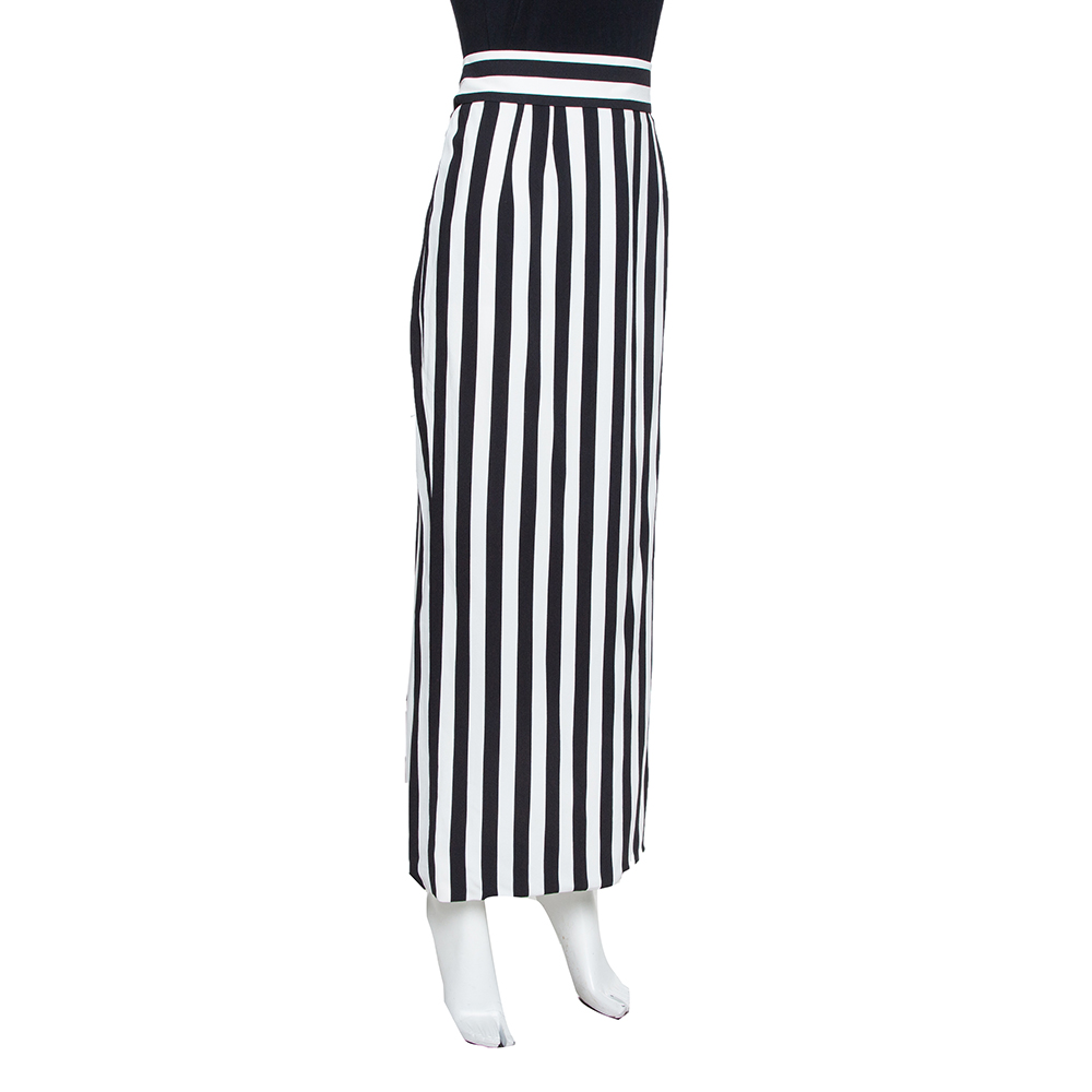 

Dolce & Gabbana Monochrome Striped Crepe Maxi Skirt, Black