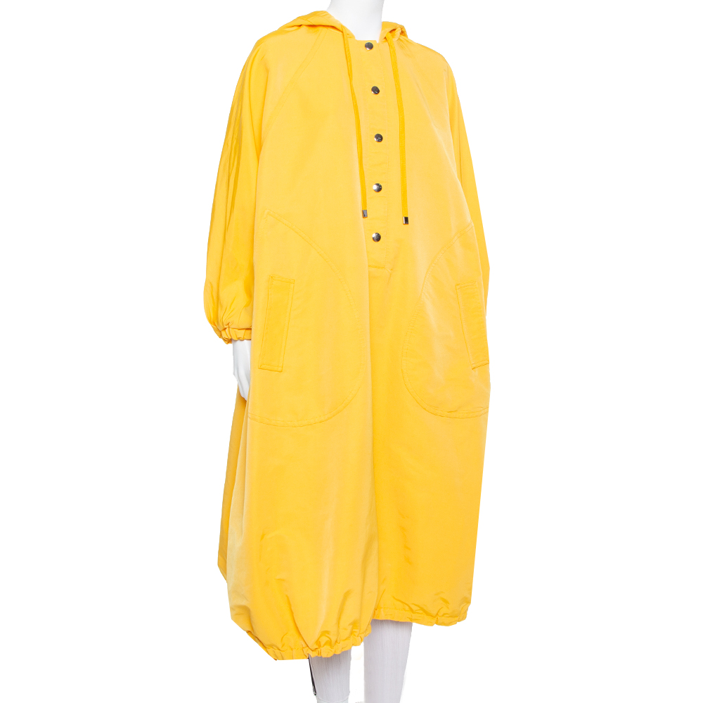 

Dolce & Gabbana Yellow Cotton Half Button Oversized Hooded Parka Coat