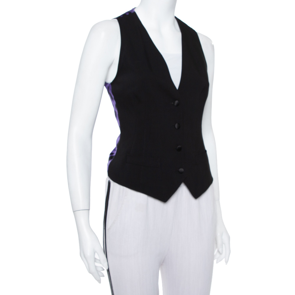 

Dolce & Gabbana Black & Purple Wool Animal Printed Button Front Sleeveless Vest