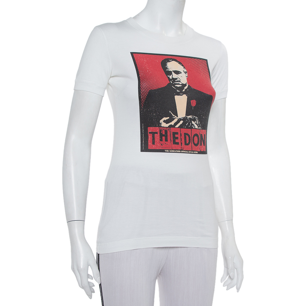 

Dolce & Gabbana White Godfather Printed Cotton Crewneck T-Shirt