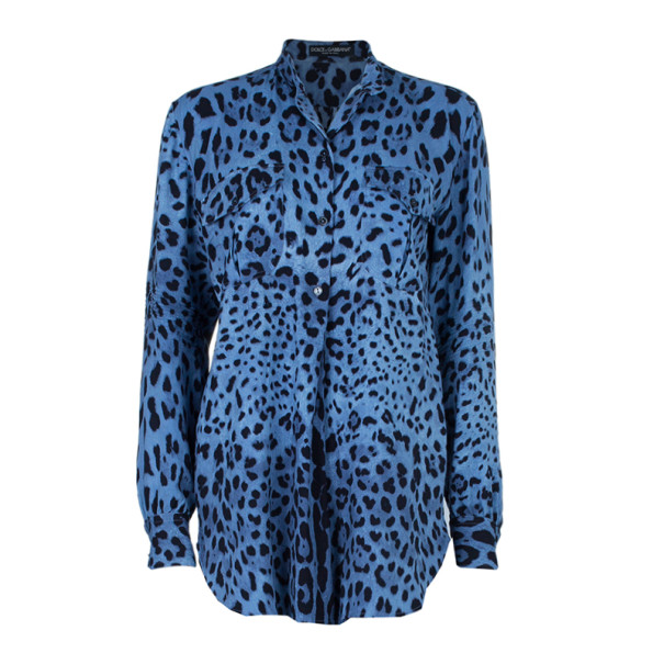 مملوكة مسبقًا Dolce and Gabbana Blue Animal Print Button Down Shirt S