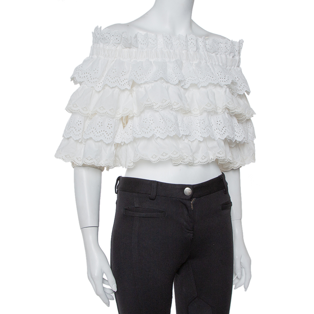 

Dolce & Gabbana White Crochet Off Shoulder Crop Top