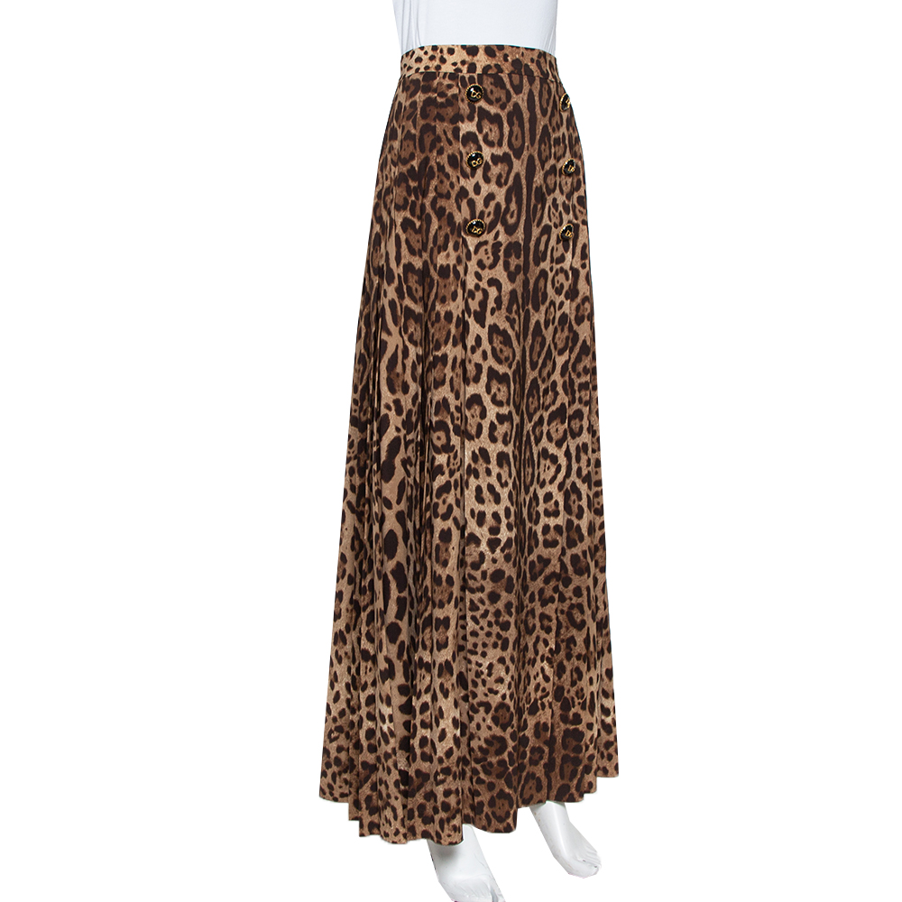 

Dolce & Gabbana Brown Animal Printed Wool Thigh High Slit Detail Pleated Maxi Skirt