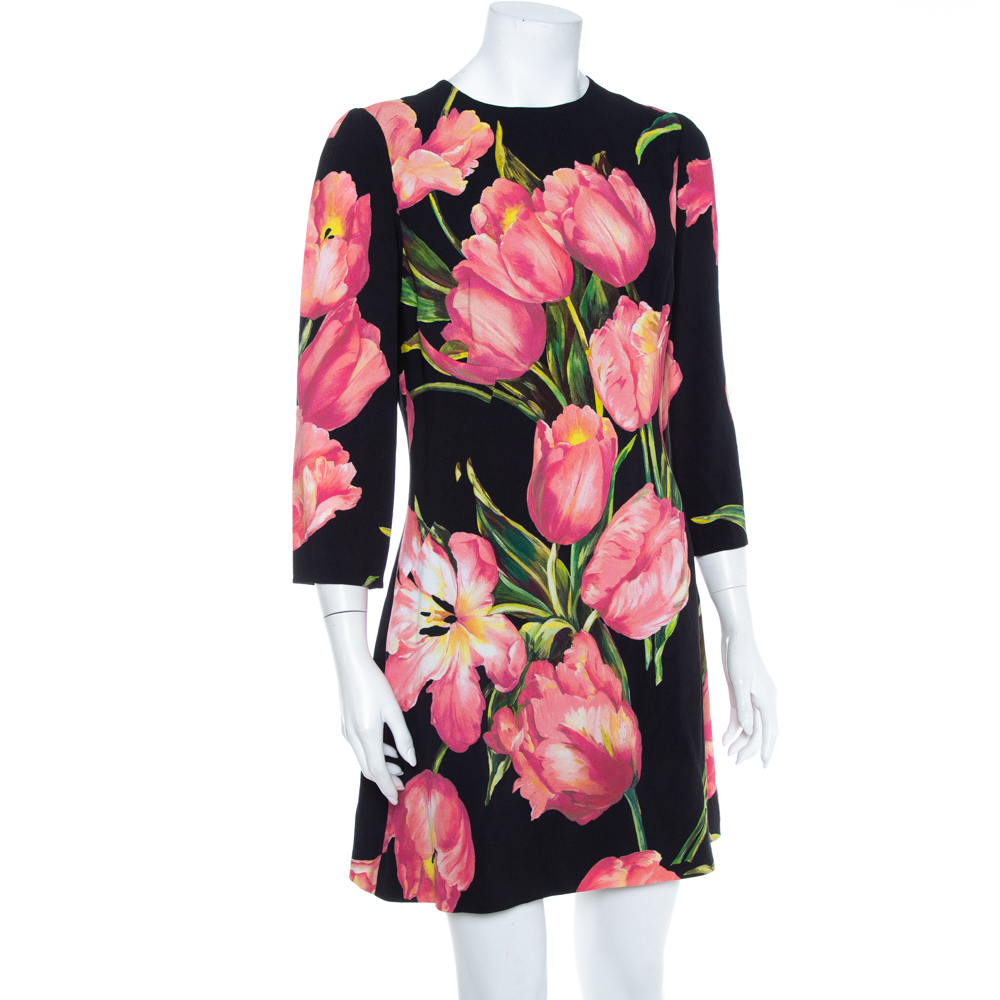 

Dolce & Gabbana Black Tulip Print Crepe Shift Dress