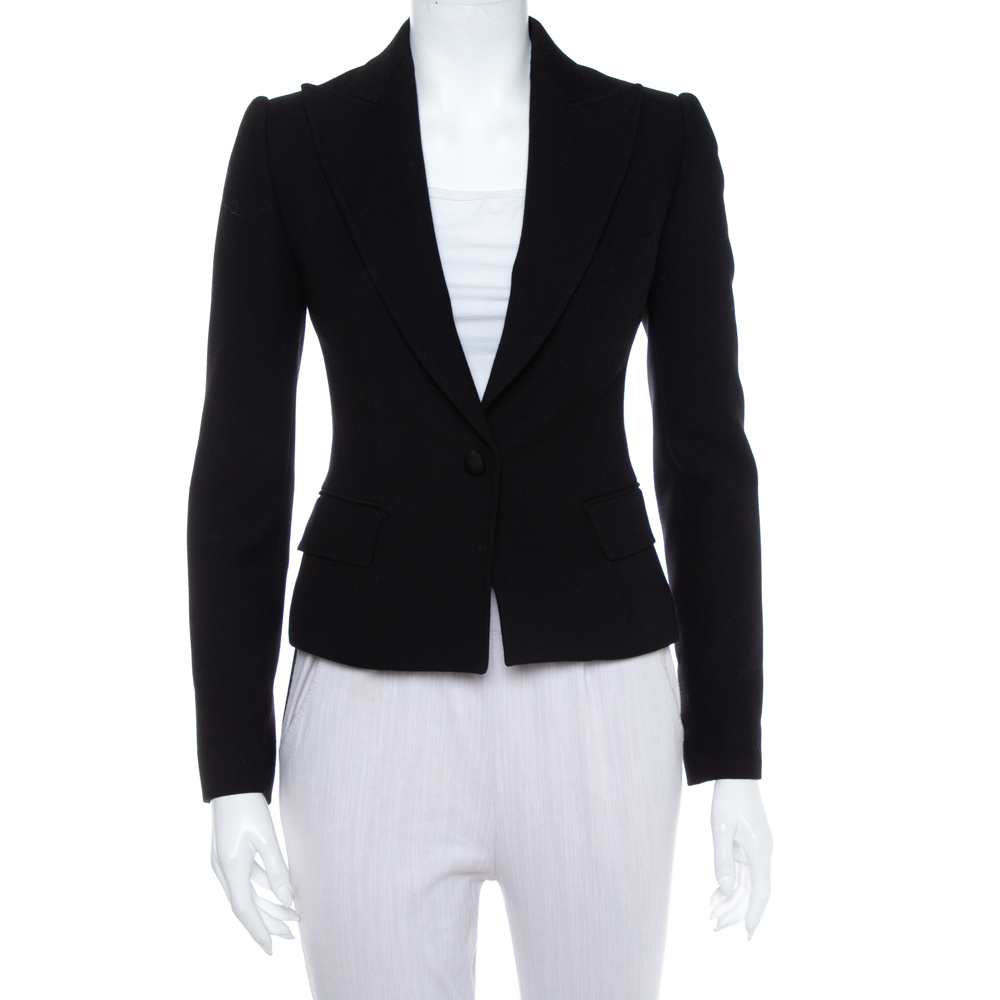 Pre-owned Dolce & Gabbana Black Wool Button Front Cropped Blazer S