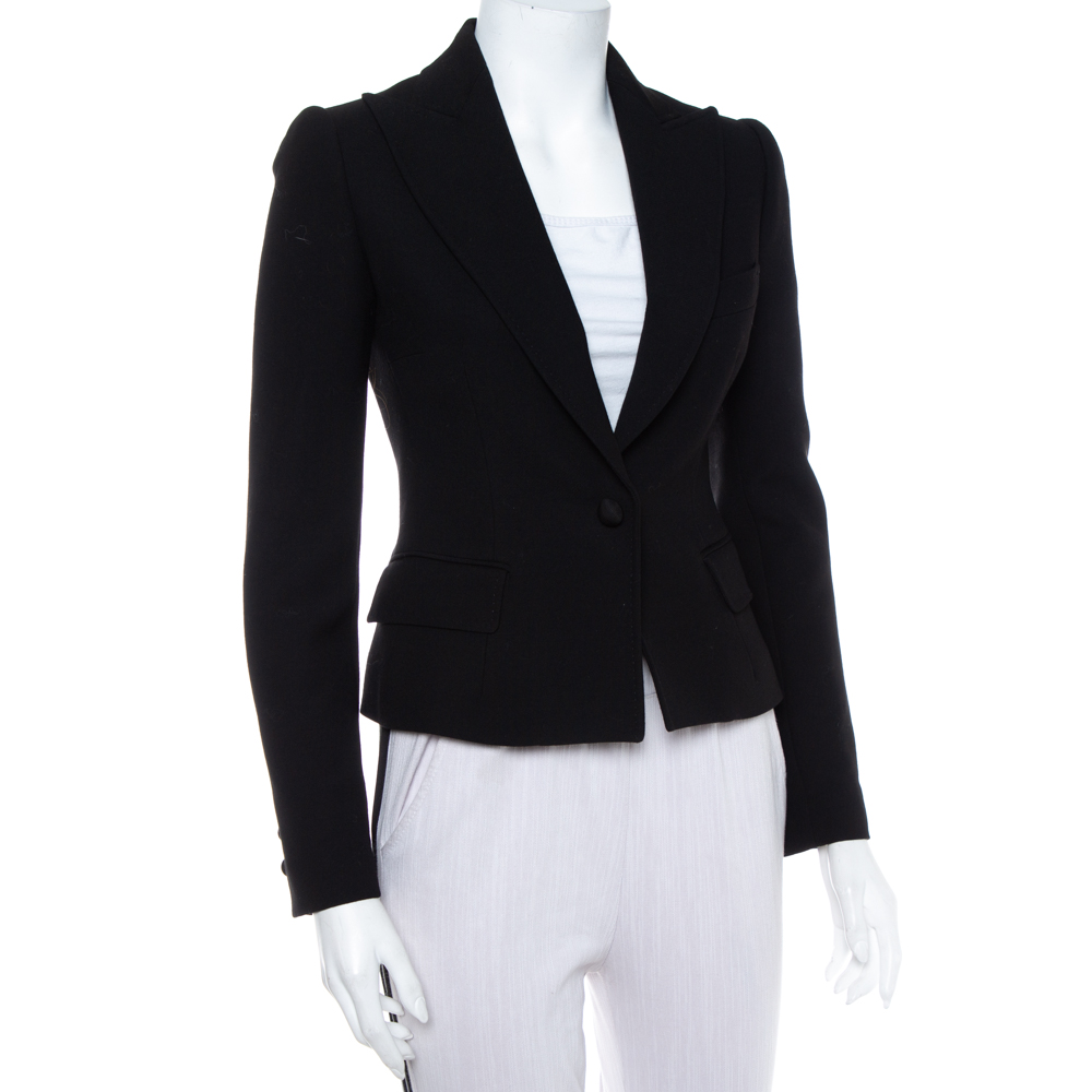 

Dolce & Gabbana Black Wool Button Front Cropped Blazer