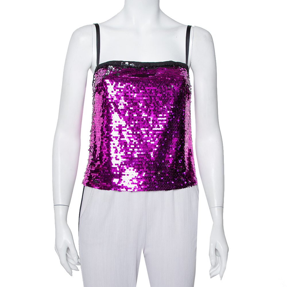Pre-owned Dolce & Gabbana Fuschia Pink Sequin Paillette Embellished Camisole Top S
