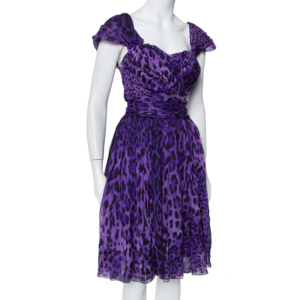 

Dolce & Gabbana Purple Leopard Print Silk Sleeveless Short Dress