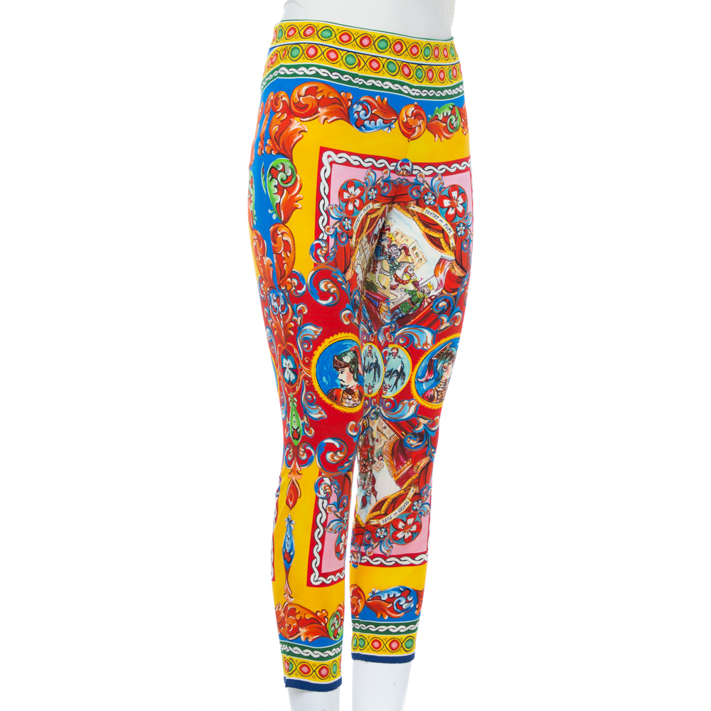 

Dolce & Gabbana Multicolor Caretto Printed Silk Cropped Pants