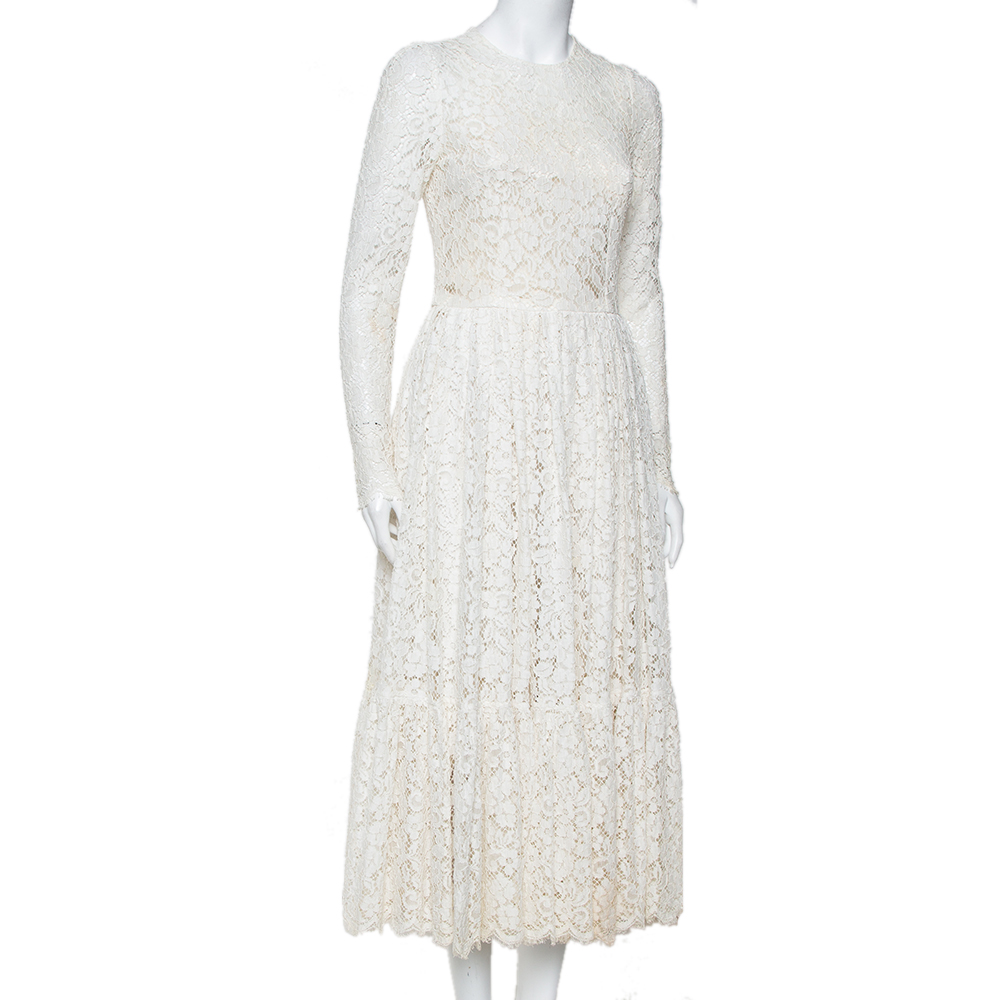 

Dolce & Gabbana White Lace Flared Maxi Dress