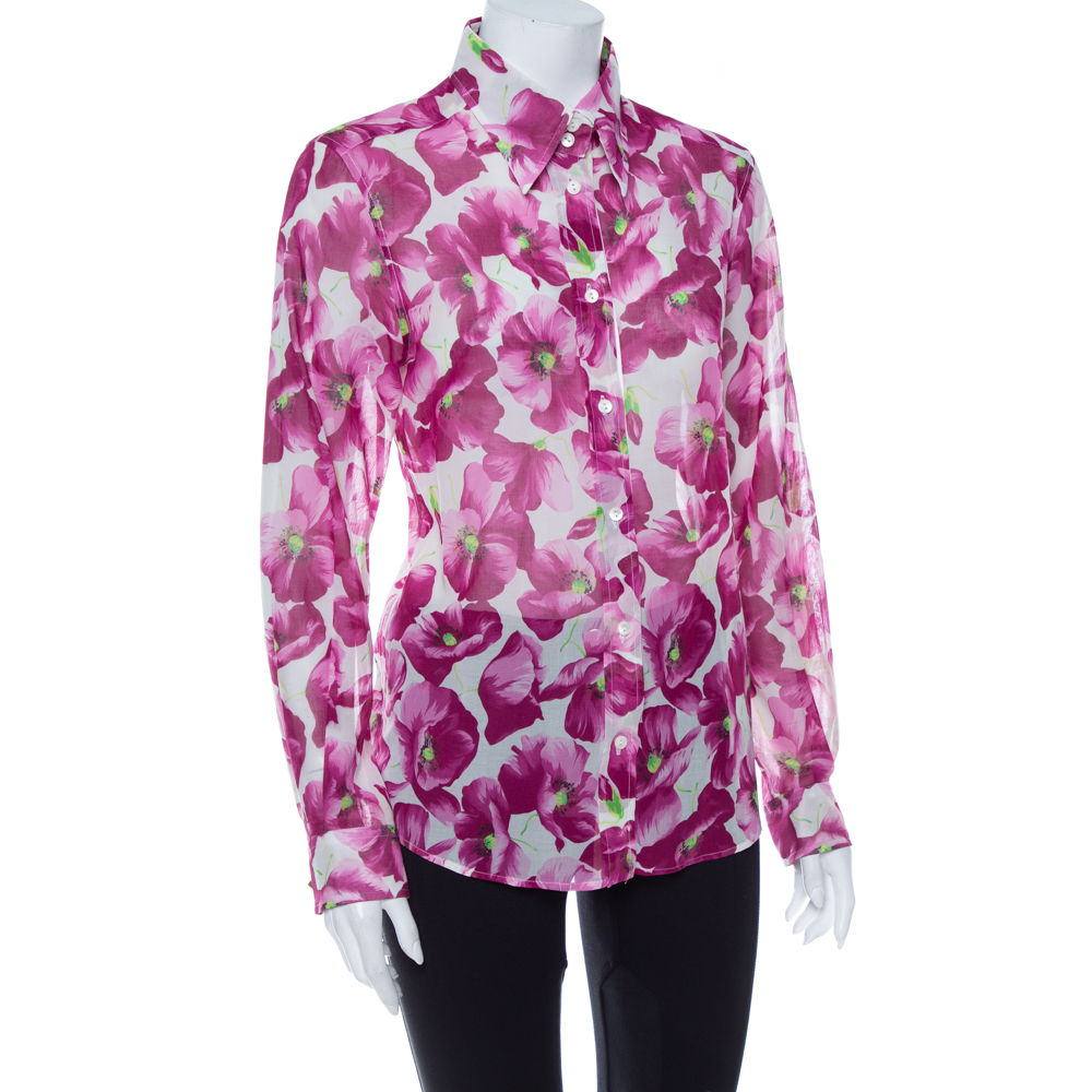

Dolce & Gabbana Purple Hydrangea Printed Cotton Button Front Shirt