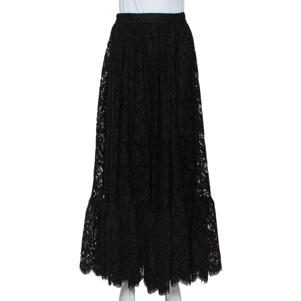 Pre-owned Dolce & Gabbana Black Lace Full Circle Maxi Skirt L | ModeSens