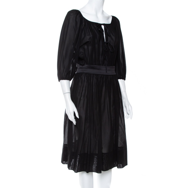 

Dolce & Gabbana Black Cotton Belt Detail Flared Midi Dress
