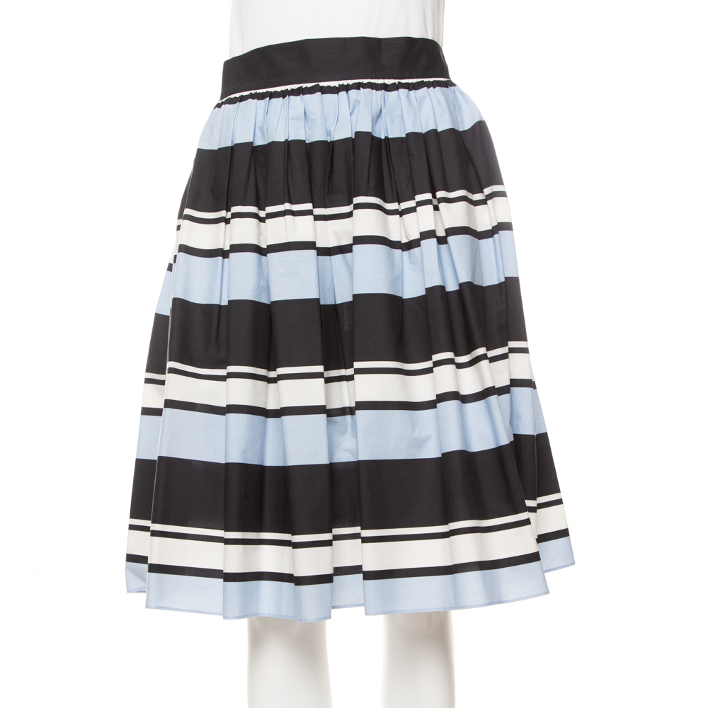 Pre-owned Dolce & Gabbana Blue Striped Cotton Flared Mini Skirt M