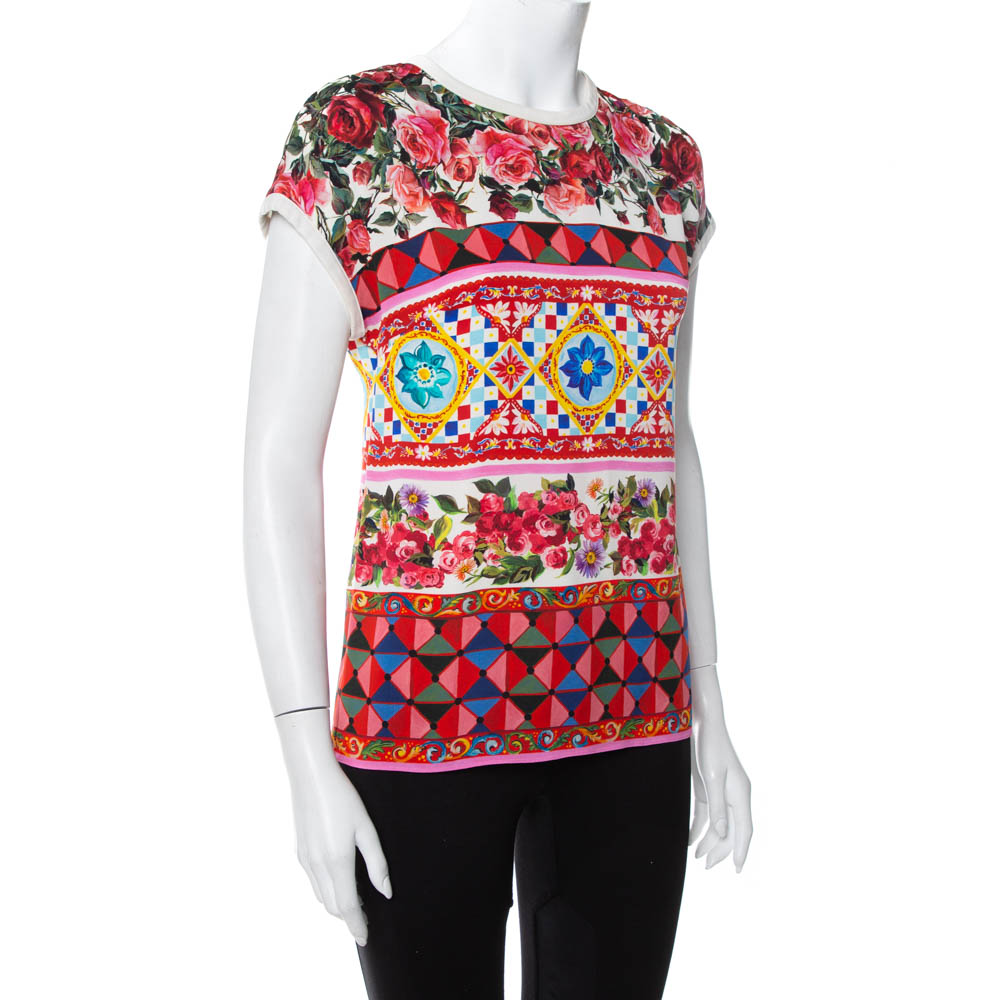 

Dolce & Gabbana Multicolor Multiprinted Silk Top
