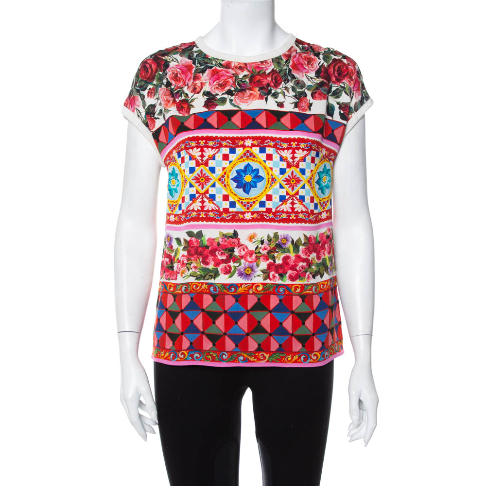 Pre-owned Dolce & Gabbana Multicolor Multiprinted Silk Top S