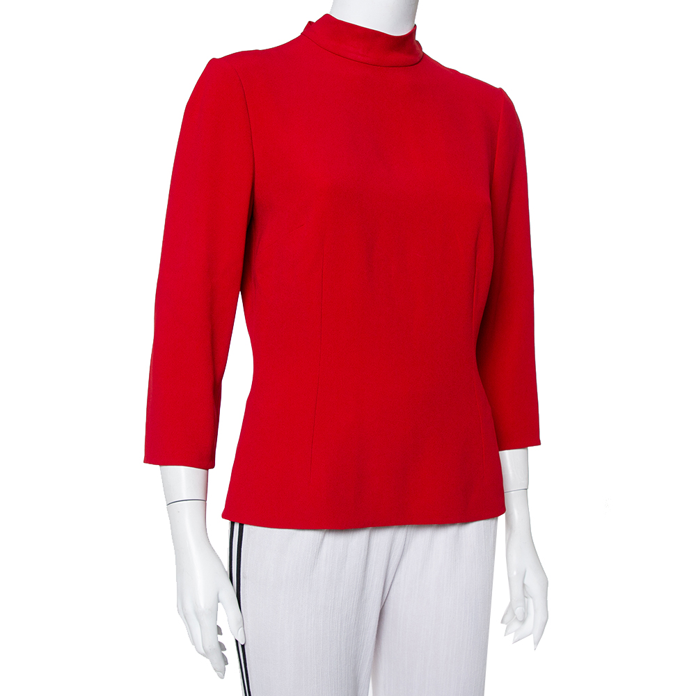 

Dolce & Gabbana Red Silk Back Tie Detail High Neck Top