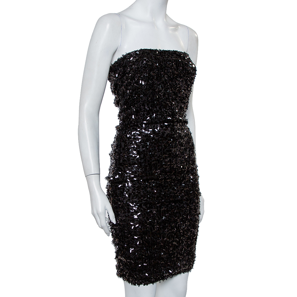 

Dolce & Gabbana Black Sequined Strapless Ruched Mini Dress