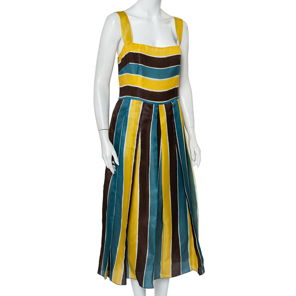 

Dolce & Gabbana Multicolor Striped Silk Organza Midi Dress