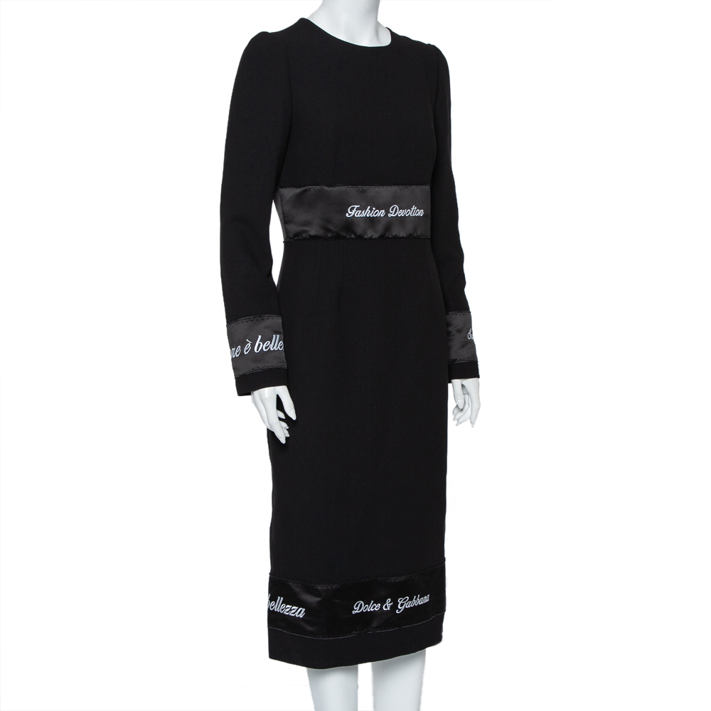 

Dolce & Gabbana Black Wool Fashion Devotion Embroidered Midi Dress