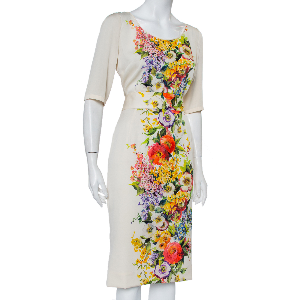 

Dolce & Gabbana Cream Floirette Printed Silk Top & Knee Length Skirt Set