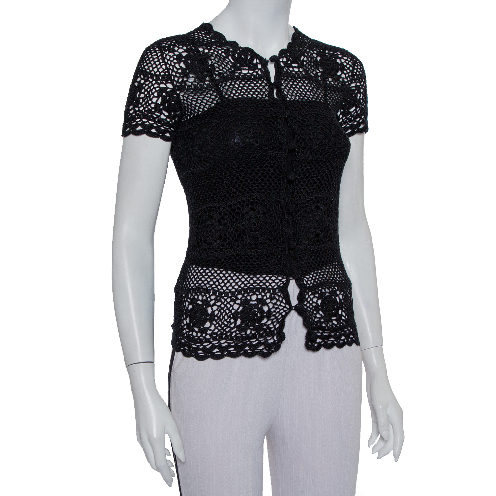 

Dolce & Gabbana Black Crochet Button Front Top