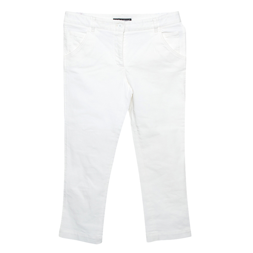 Pre-owned Dolce & Gabbana White Denim Capri Pants S