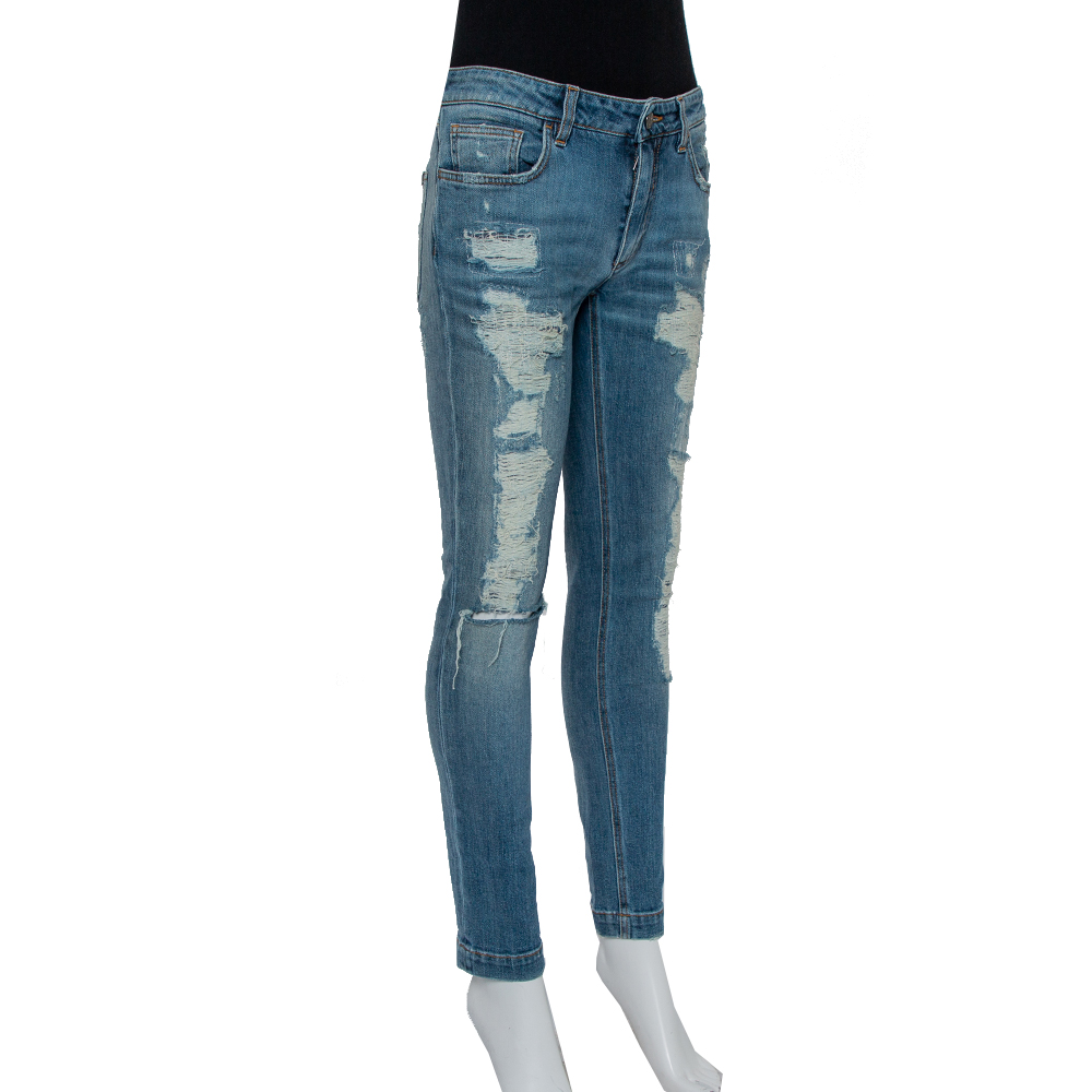 

Dolce & Gabbana Blue Faded Denim Distressed Kate Jeans