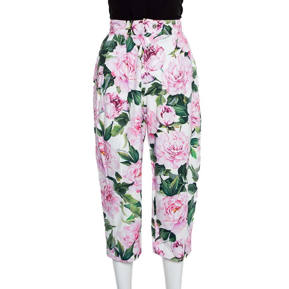 Pre-owned Dolce & Gabbana Pink Floral Printed Cotton High Waist Capri Pants Xs