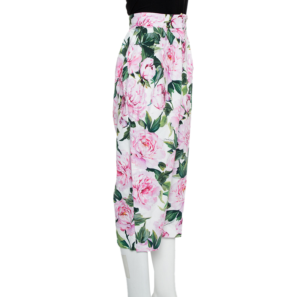 

Dolce & Gabbana Pink Floral Printed Cotton High Waist Capri Pants