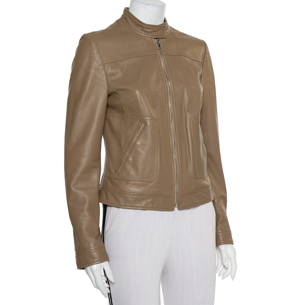 

Dolce & Gabbana Camel Brown Leather Zip Front Jacket