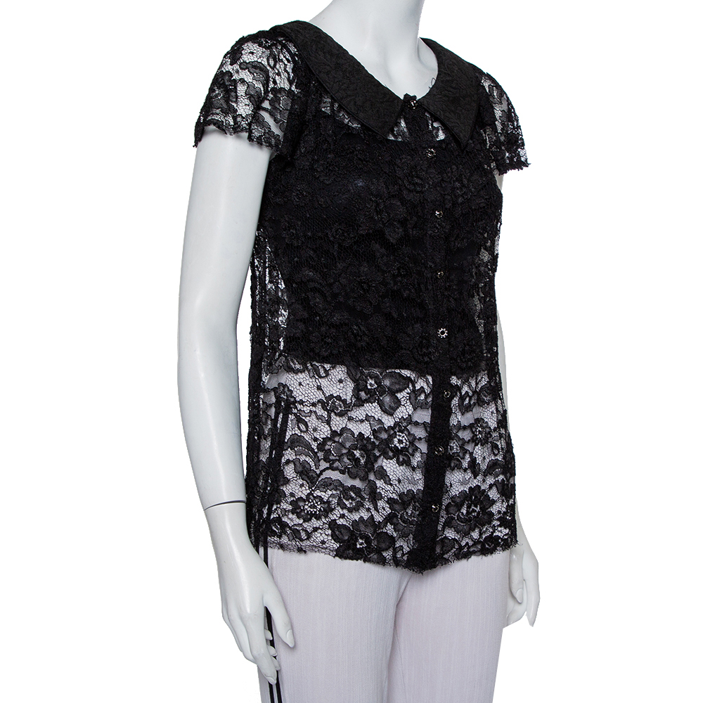 

Dolce & Gabbana Black Lace Button Front Top