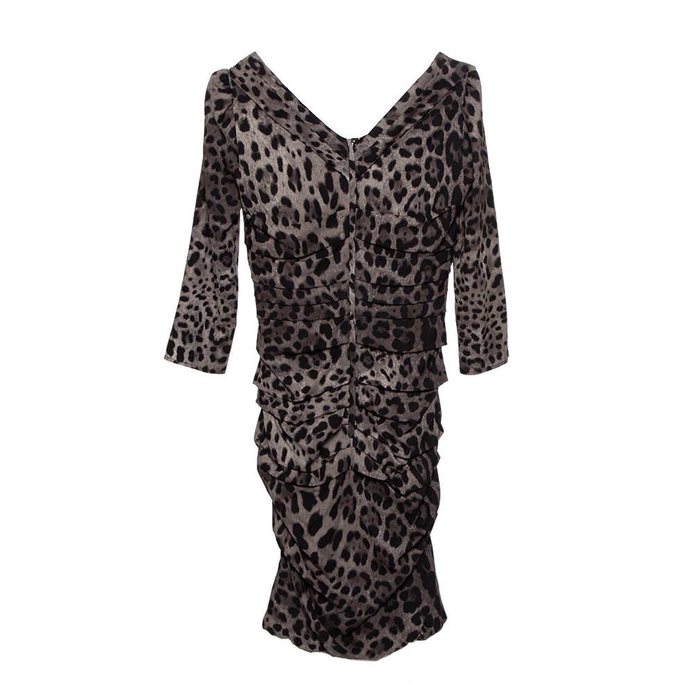 

Dolce & Gabbana Grey Animal Printed Ruched Midi Dress