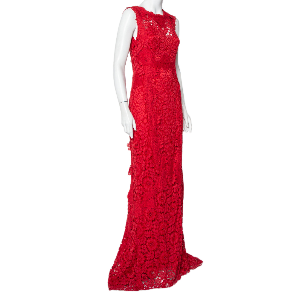 

Dolce & Gabbana Red Lace Open Back Sleeveless Maxi Dress