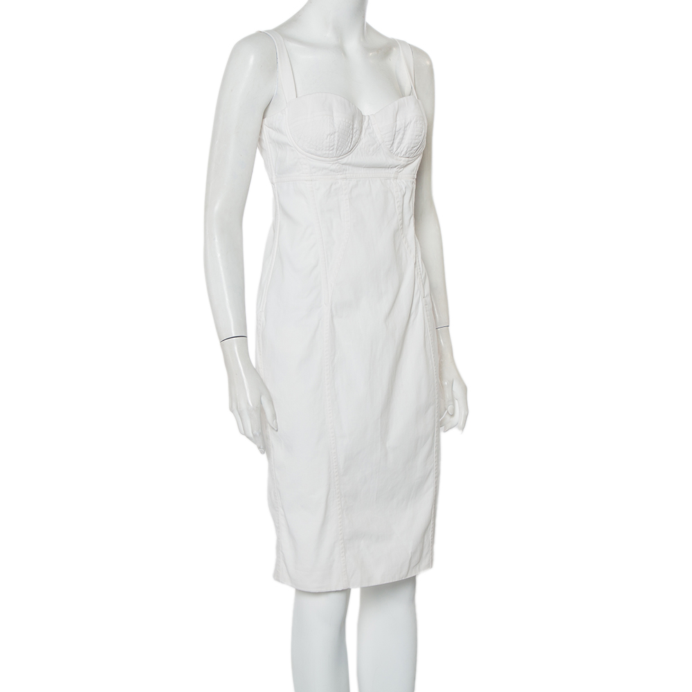 

Dolce and Gabbana White Cotton Sleeveless Bustier Dress