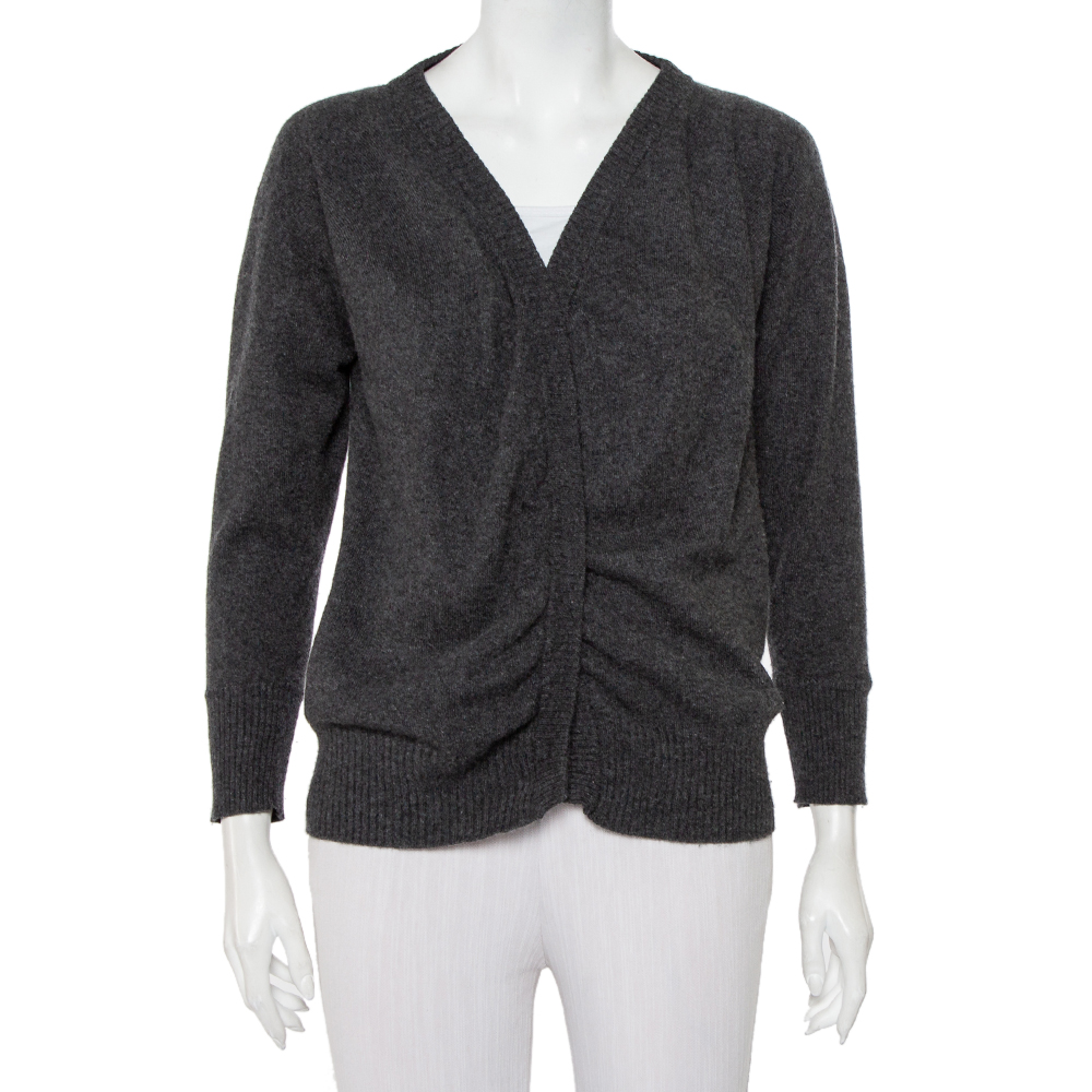 Click to view more detailed imagery on our partner's website Pre-owned Dolce & Gabbana Charcoal Grey Wool Tie Detail Cardigan S