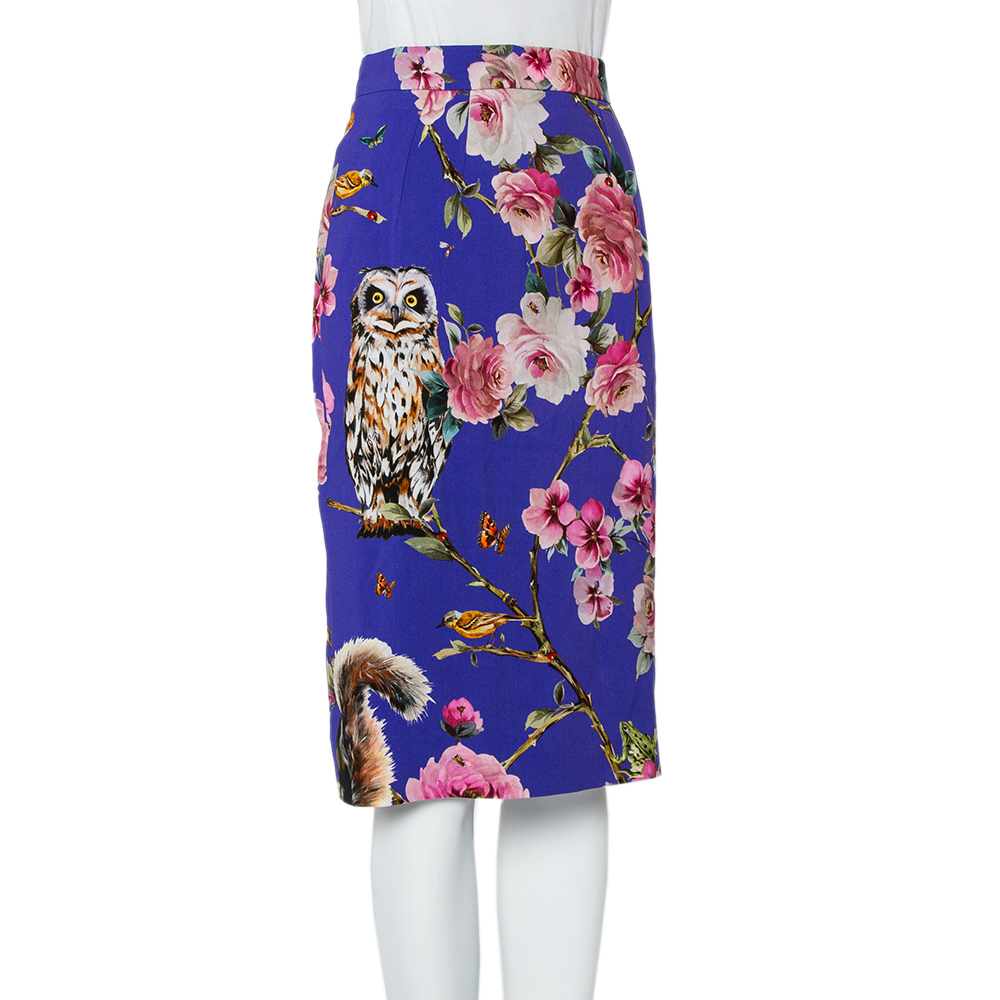 

Dolce & Gabbana Purple Enchanted Forest Printed Crepe Pencil Skirt